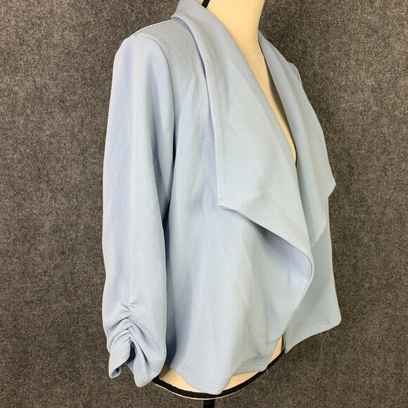 Open Cardigan Top Women XL Unbranded 3/4 Ruched Sleeve Pale Blue Waterfall Front - Picture 4 of 11